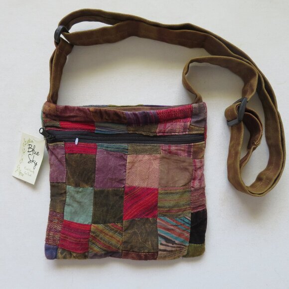 NWT Blue Sky Multicolor Patchwork Crossbody Cotton Purse Bag Made in Nepal - Picture 1 of 8